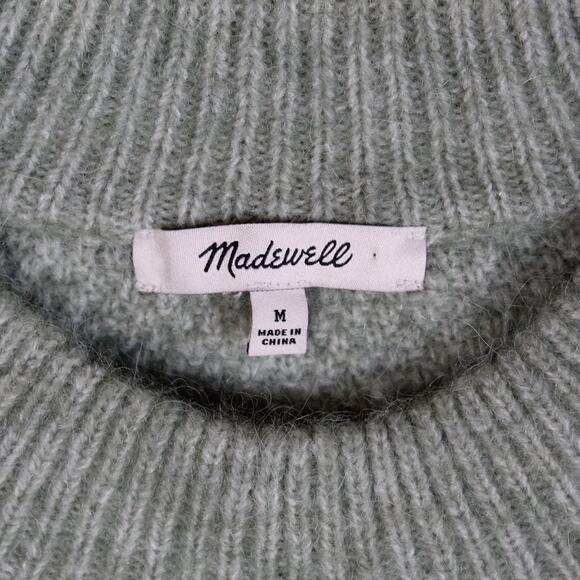 Madewell Cable Knit Sweater Alpaca Wool Womens Medium Green Boxy Classic NEW - Picture 4 of 8